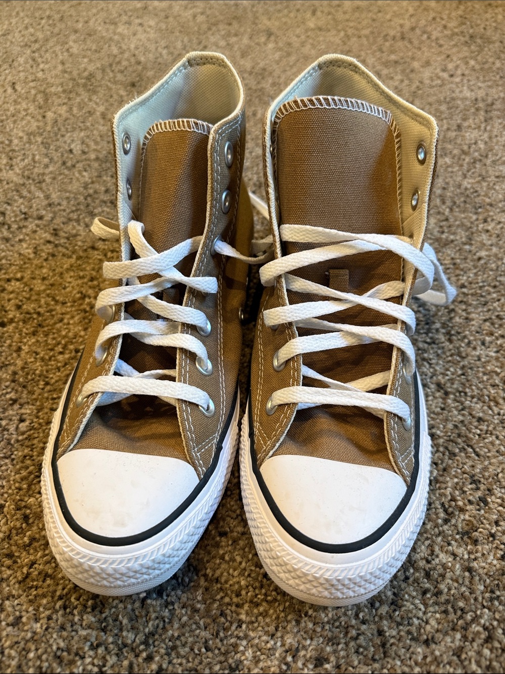 High-Top Canvas Sneakers in Brown with White Accents